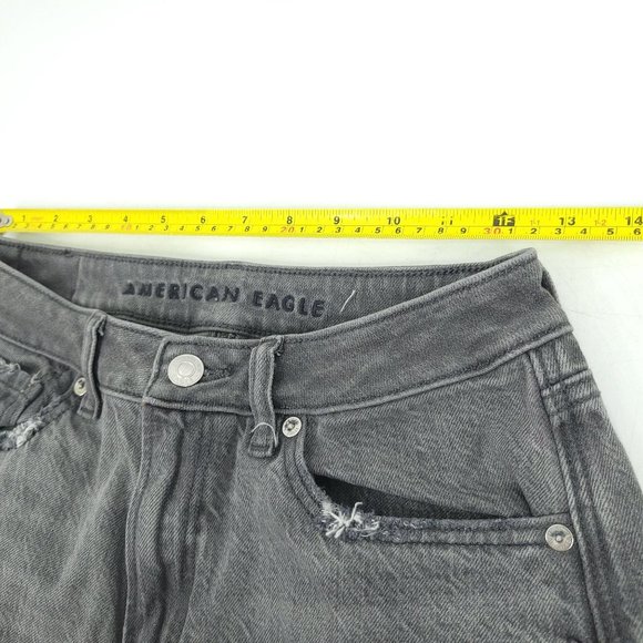 American Eagle Ankle Mom Jeans Sz 4 Gray Denim High Rise Waist Distressed Ripped - Picture 6 of 9